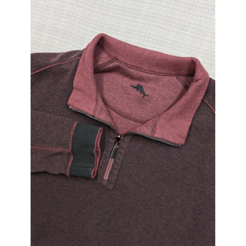 Tommy Bahama Sweater Mens XL Red 1/4 Zip Mock Neck Waffle Knit Pullover